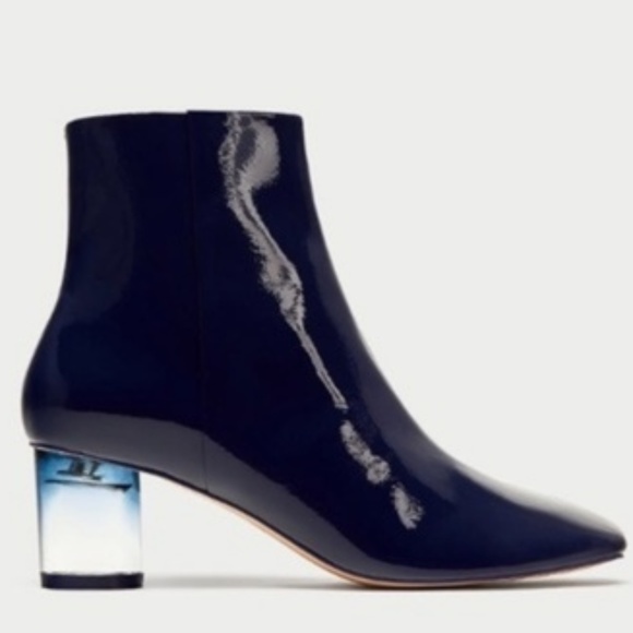 Zara Shoes - Zara Basic Navy Blue Patent Ankle Boot Sz 6